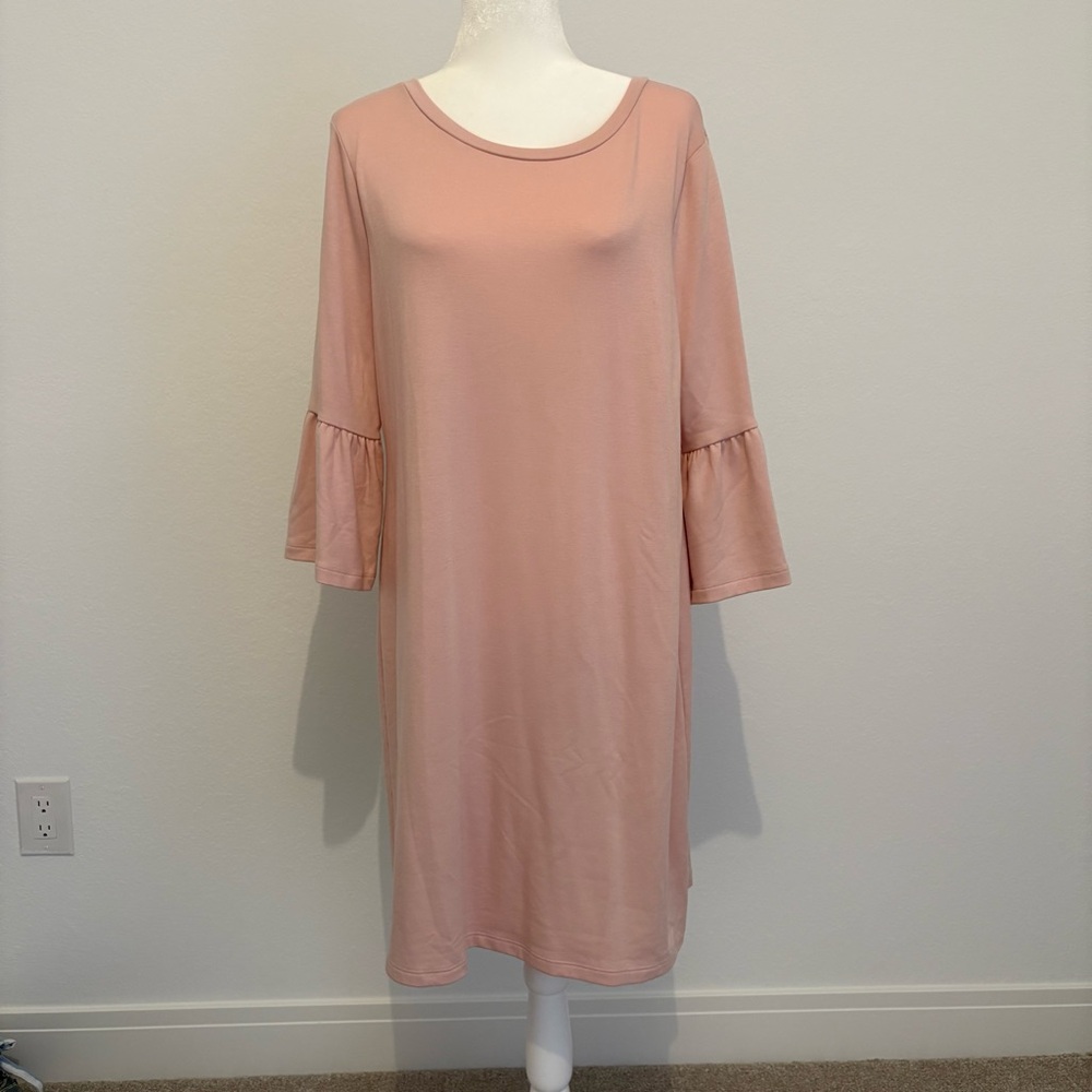 a.n.a. Pink Long Sleeve Casual Dress with Bell Sleeves Size Large